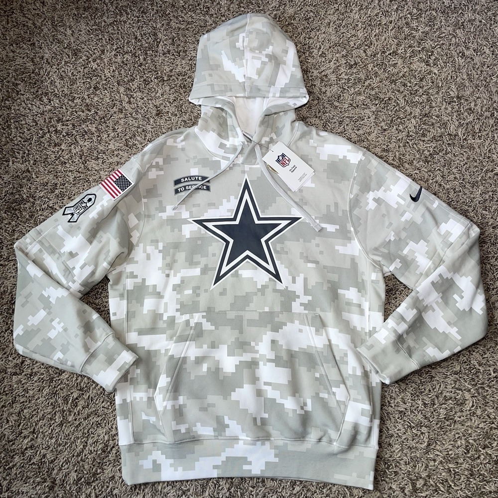 Nike Dallas Cowboys Camo Mens Small Hoodie NFL Salute to Service Fleece White